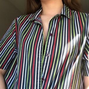 Blair black rainbow stripe short sleeve button down shirt